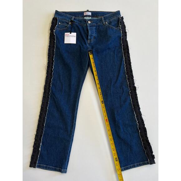 Red Valentino Ruffle Trimmed Cropped High Rise Straightleg Jeans Size 29 NWT - Picture 6 of 12